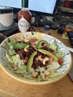 Chorizo.Bacon.Avocado salad with ranch dressing and cashews.JPEG
